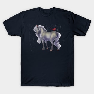 Snowy Cardinal Horse T-Shirt